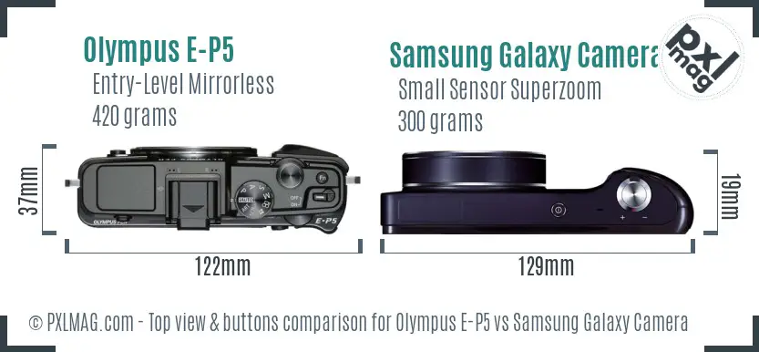 Olympus E-P5 vs Samsung Galaxy Camera top view buttons comparison