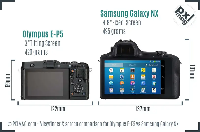 Olympus E-P5 vs Samsung Galaxy NX Screen and Viewfinder comparison