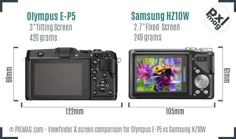 Olympus E-P5 vs Samsung HZ10W Screen and Viewfinder comparison