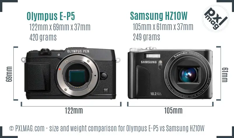 Olympus E-P5 vs Samsung HZ10W size comparison