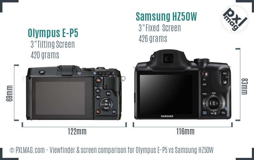 Olympus E-P5 vs Samsung HZ50W Screen and Viewfinder comparison