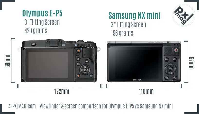 Olympus E-P5 vs Samsung NX mini Screen and Viewfinder comparison