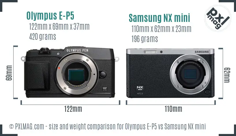 Olympus E-P5 vs Samsung NX mini size comparison