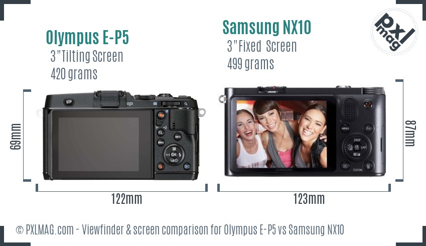 Olympus E-P5 vs Samsung NX10 Screen and Viewfinder comparison