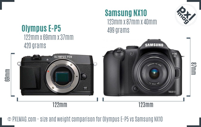 Olympus E-P5 vs Samsung NX10 size comparison