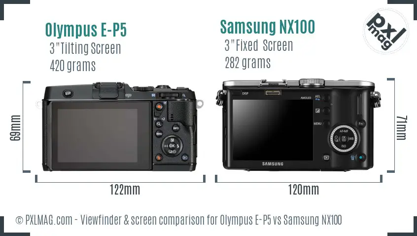 Olympus E-P5 vs Samsung NX100 Screen and Viewfinder comparison Olympus E-P5 vs Samsung NX100 Screen and Viewfinder comparison