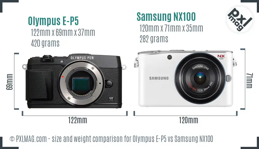 Olympus E-P5 vs Samsung NX100 size comparison Olympus E-P5 vs Samsung NX100 size comparison