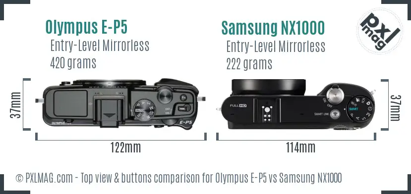 Olympus E-P5 vs Samsung NX1000 top view buttons comparison Olympus E-P5 vs Samsung NX1000 top view buttons comparison