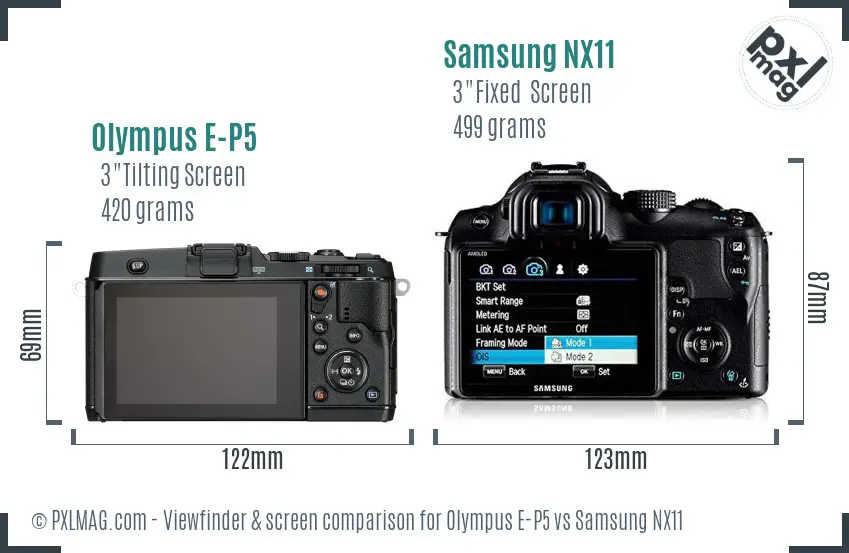 Olympus E-P5 vs Samsung NX11 Screen and Viewfinder comparison