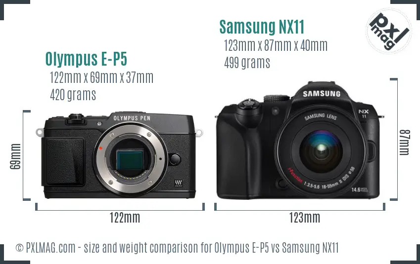 Olympus E-P5 vs Samsung NX11 size comparison