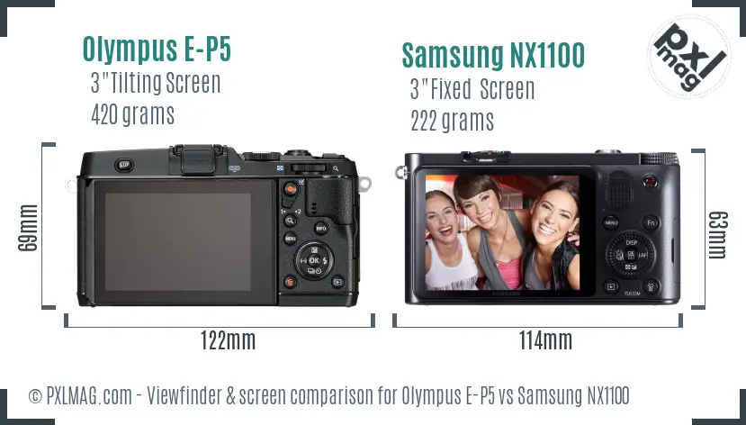 Olympus E-P5 vs Samsung NX1100 Screen and Viewfinder comparison