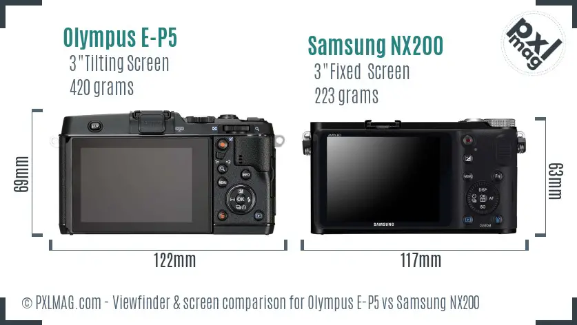 Olympus E-P5 vs Samsung NX200 Screen and Viewfinder comparison