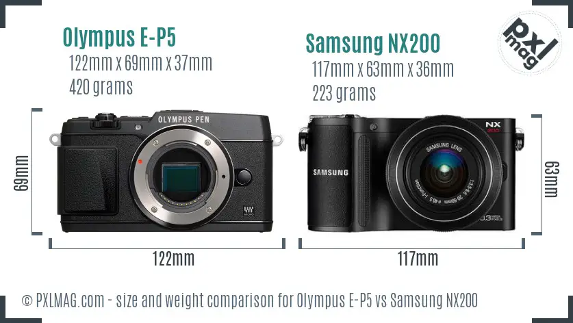 Olympus E-P5 vs Samsung NX200 size comparison