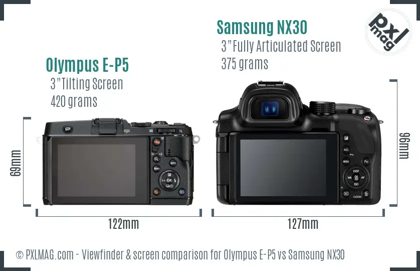 Olympus E-P5 vs Samsung NX30 Screen and Viewfinder comparison