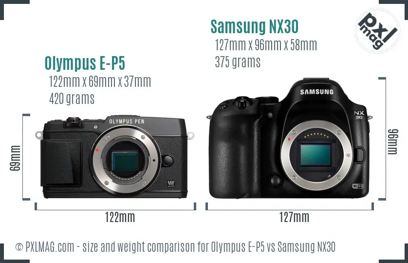 Olympus E-P5 vs Samsung NX30 size comparison