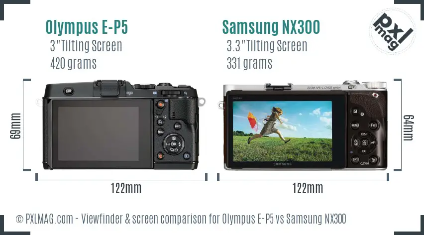 Olympus E-P5 vs Samsung NX300 Screen and Viewfinder comparison