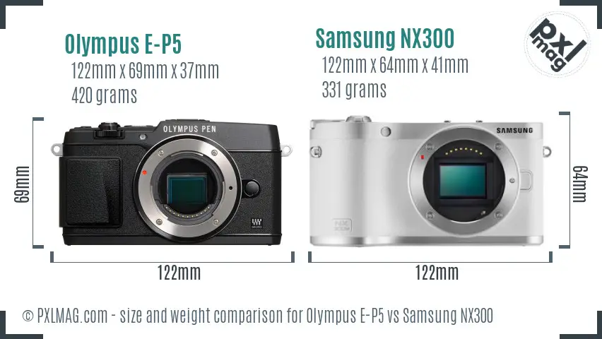 Olympus E-P5 vs Samsung NX300 size comparison