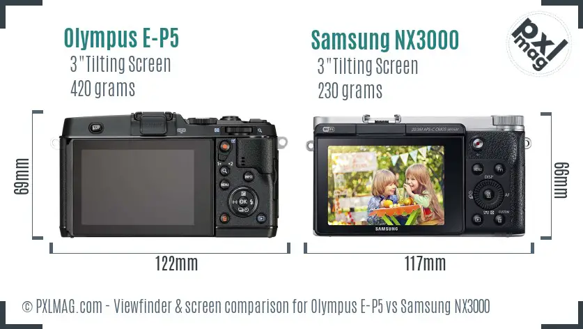 Olympus E-P5 vs Samsung NX3000 Screen and Viewfinder comparison