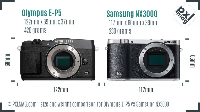 Olympus E-P5 vs Samsung NX3000 size comparison