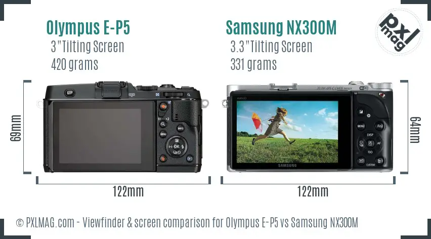 Olympus E-P5 vs Samsung NX300M Screen and Viewfinder comparison