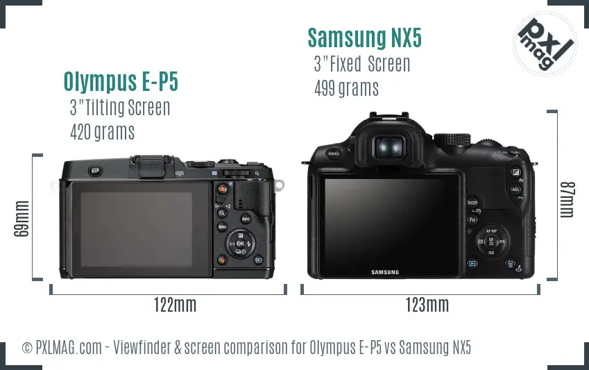 Olympus E-P5 vs Samsung NX5 Screen and Viewfinder comparison