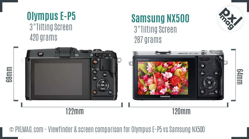 Olympus E-P5 vs Samsung NX500 Screen and Viewfinder comparison