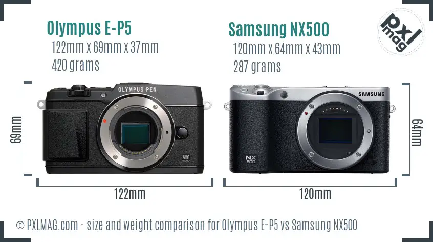 Olympus E-P5 vs Samsung NX500 size comparison