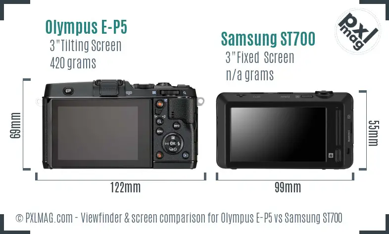Olympus E-P5 vs Samsung ST700 Screen and Viewfinder comparison