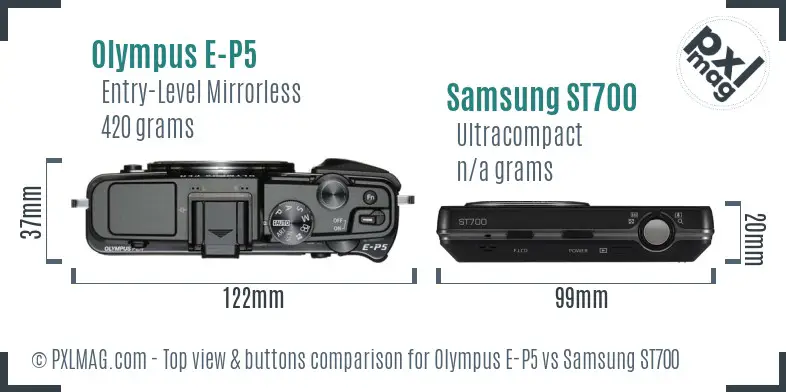 Olympus E-P5 vs Samsung ST700 top view buttons comparison
