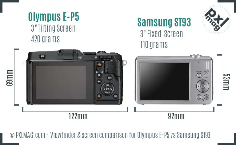 Olympus E-P5 vs Samsung ST93 Screen and Viewfinder comparison