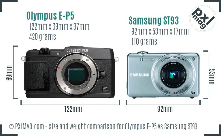 Olympus E-P5 vs Samsung ST93 size comparison