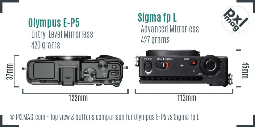 Olympus E-P5 vs Sigma fp L top view buttons comparison
