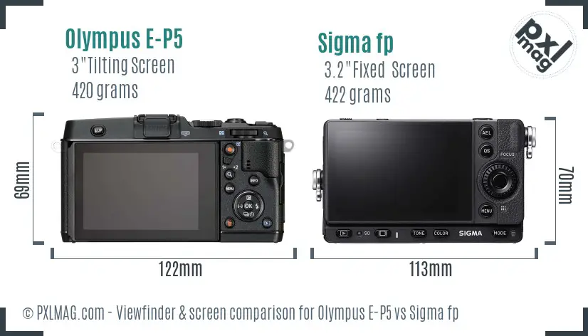 Olympus E-P5 vs Sigma fp Screen and Viewfinder comparison
