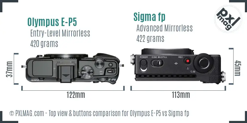Olympus E-P5 vs Sigma fp top view buttons comparison