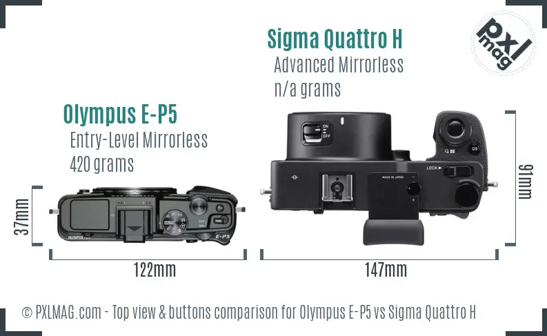 Olympus E-P5 vs Sigma Quattro H top view buttons comparison Olympus E-P5 vs Sigma Quattro H top view buttons comparison