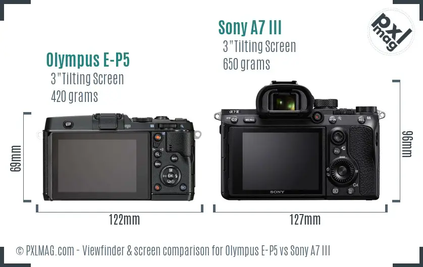 Olympus E-P5 vs Sony A7 III Screen and Viewfinder comparison