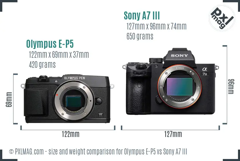 Olympus E-P5 vs Sony A7 III size comparison