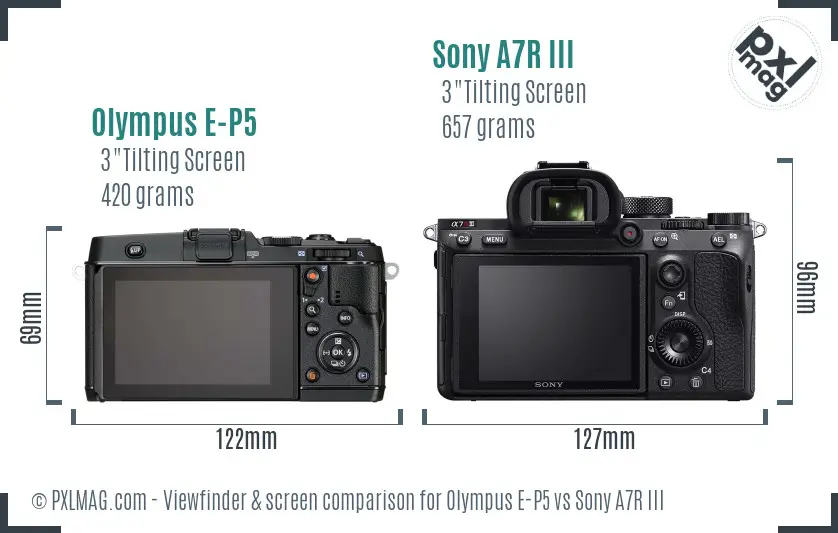 Olympus E-P5 vs Sony A7R III Screen and Viewfinder comparison