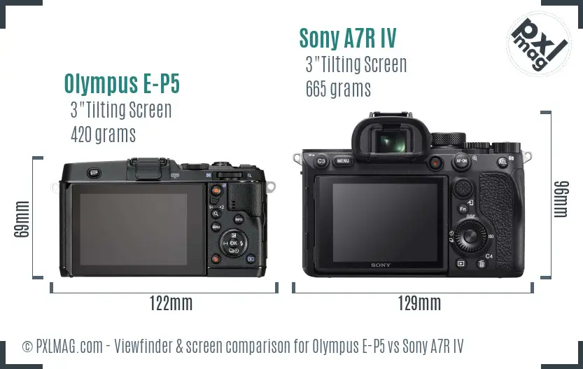 Olympus E-P5 vs Sony A7R IV Screen and Viewfinder comparison