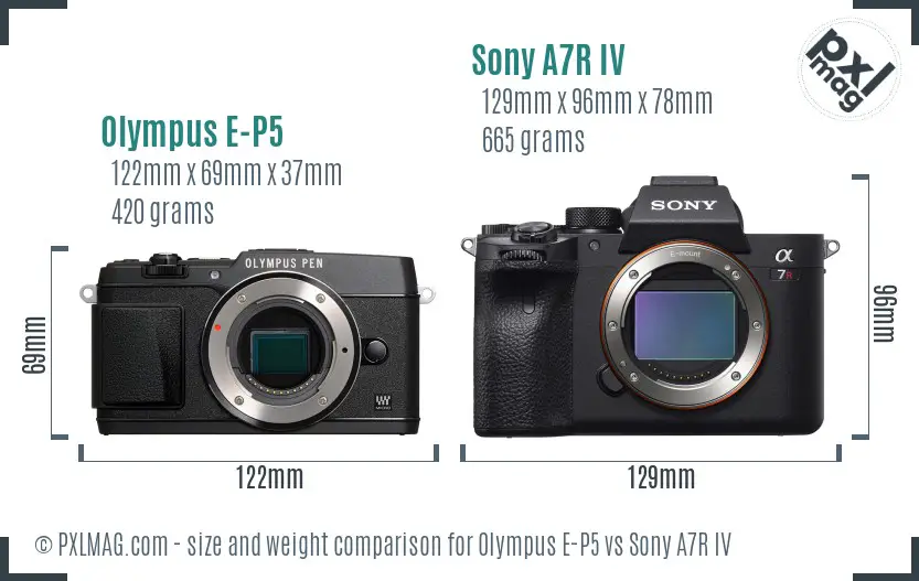 Olympus E-P5 vs Sony A7R IV size comparison