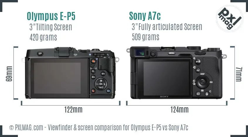Olympus E-P5 vs Sony A7c Screen and Viewfinder comparison