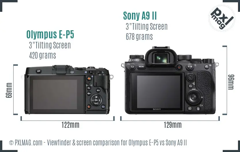 Olympus E-P5 vs Sony A9 II Screen and Viewfinder comparison
