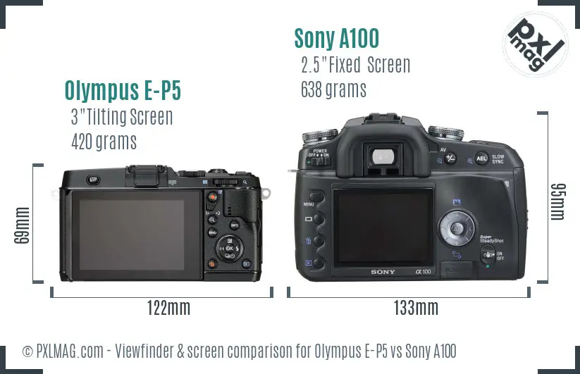 Olympus E-P5 vs Sony A100 Screen and Viewfinder comparison