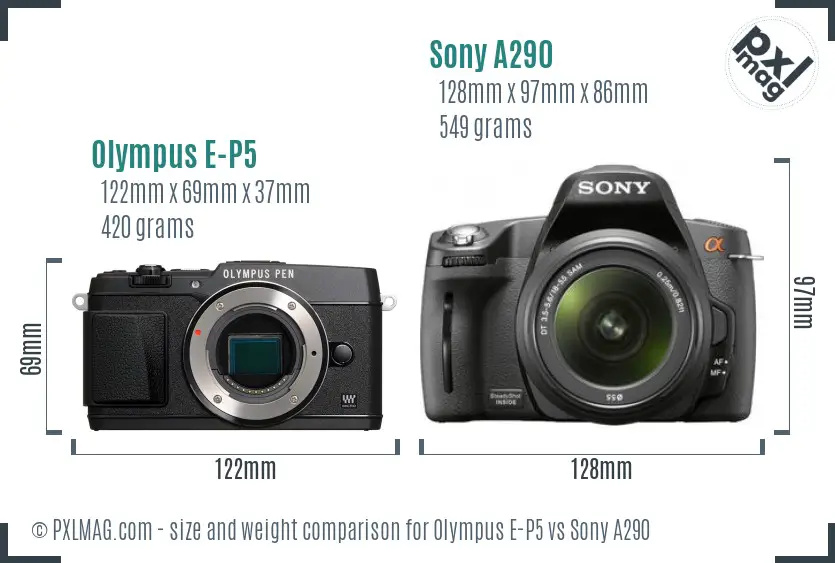 Olympus E-P5 vs Sony A290 size comparison