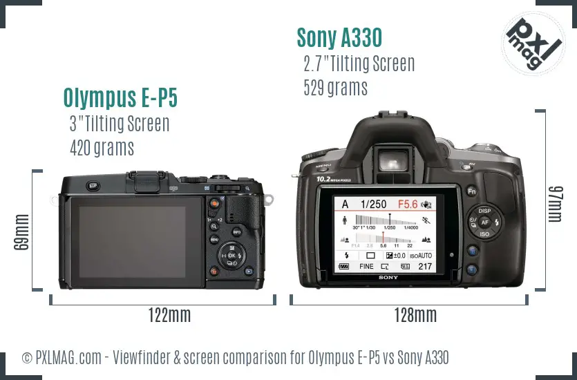 Olympus E-P5 vs Sony A330 Screen and Viewfinder comparison