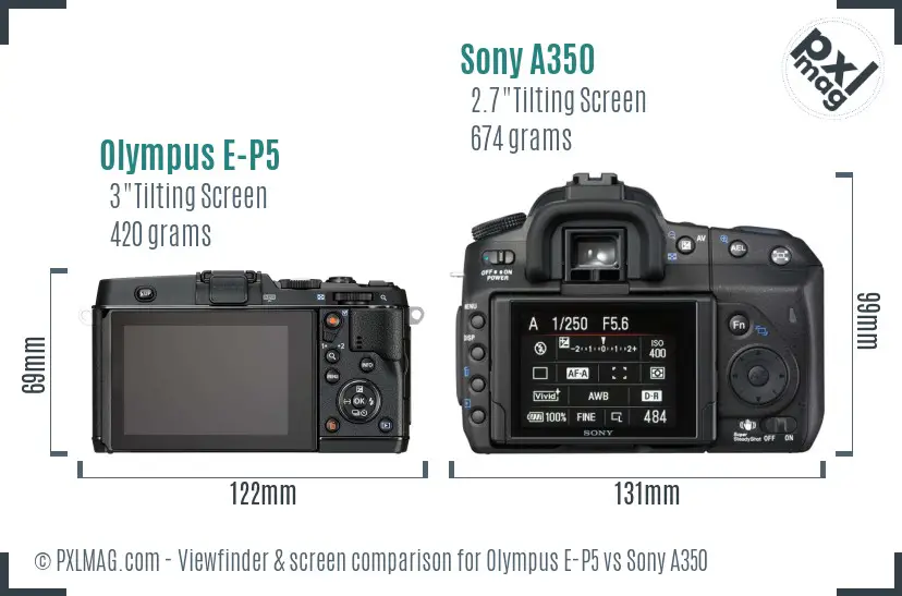 Olympus E-P5 vs Sony A350 Screen and Viewfinder comparison Olympus E-P5 vs Sony A350 Screen and Viewfinder comparison
