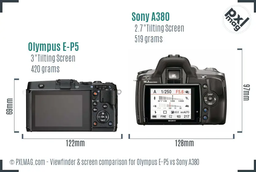 Olympus E-P5 vs Sony A380 Screen and Viewfinder comparison