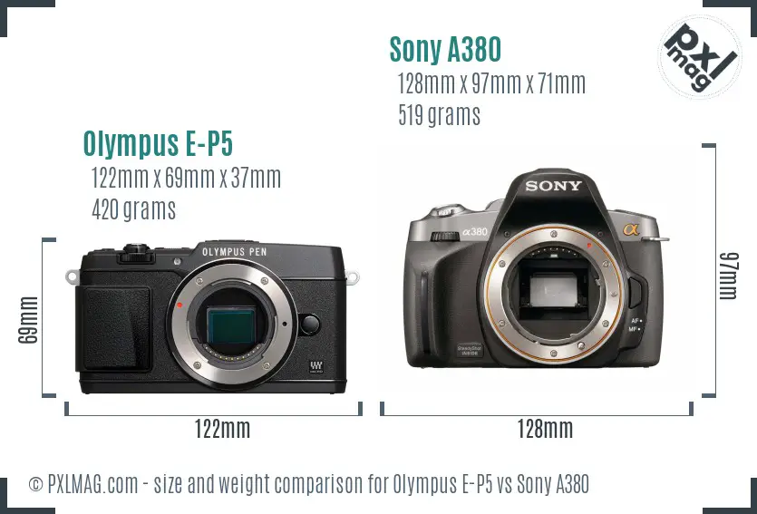 Olympus E-P5 vs Sony A380 size comparison