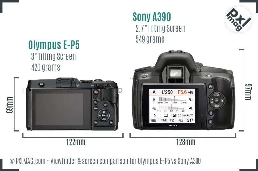 Olympus E-P5 vs Sony A390 Screen and Viewfinder comparison