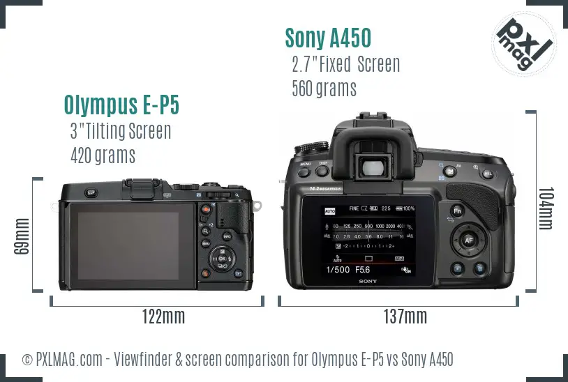 Olympus E-P5 vs Sony A450 Screen and Viewfinder comparison